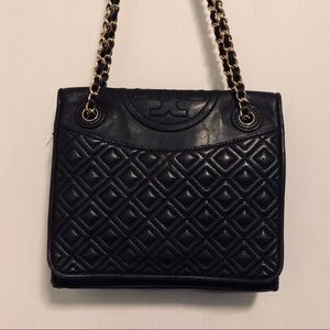 Tory Burch black leather quilted purse